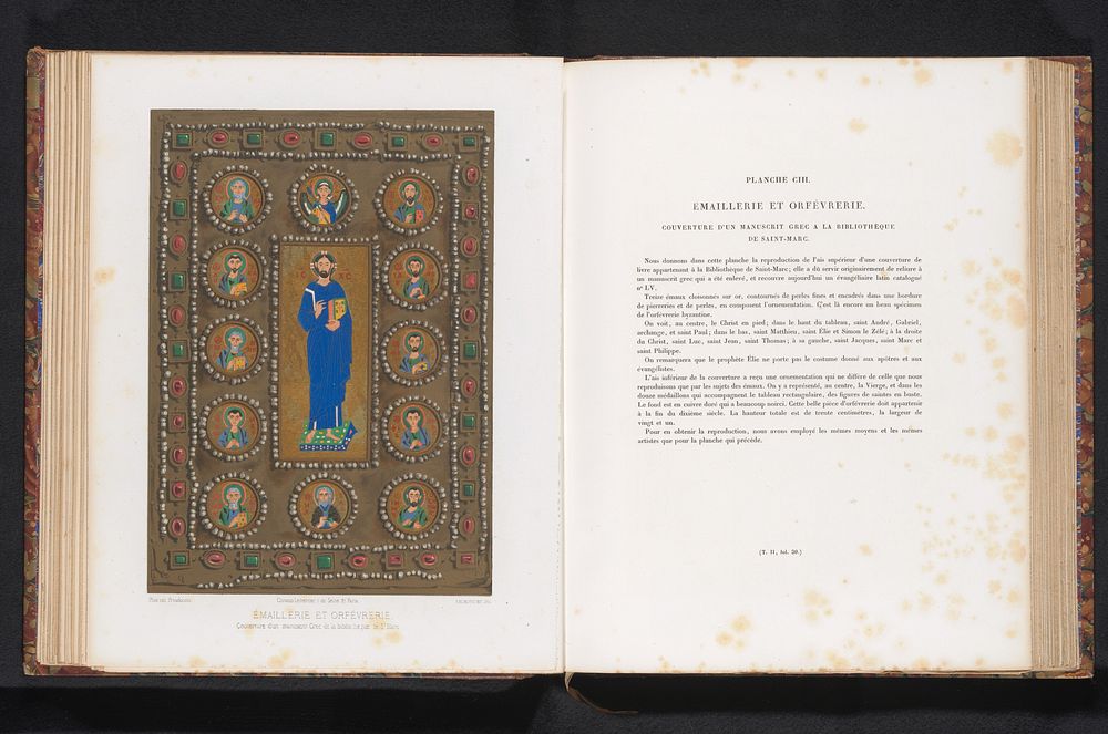 Reproductie van een omslag van een Grieks manuscript met Christus, aartsengel Gabriël en enkele heiligen (c. 1859 - in or…