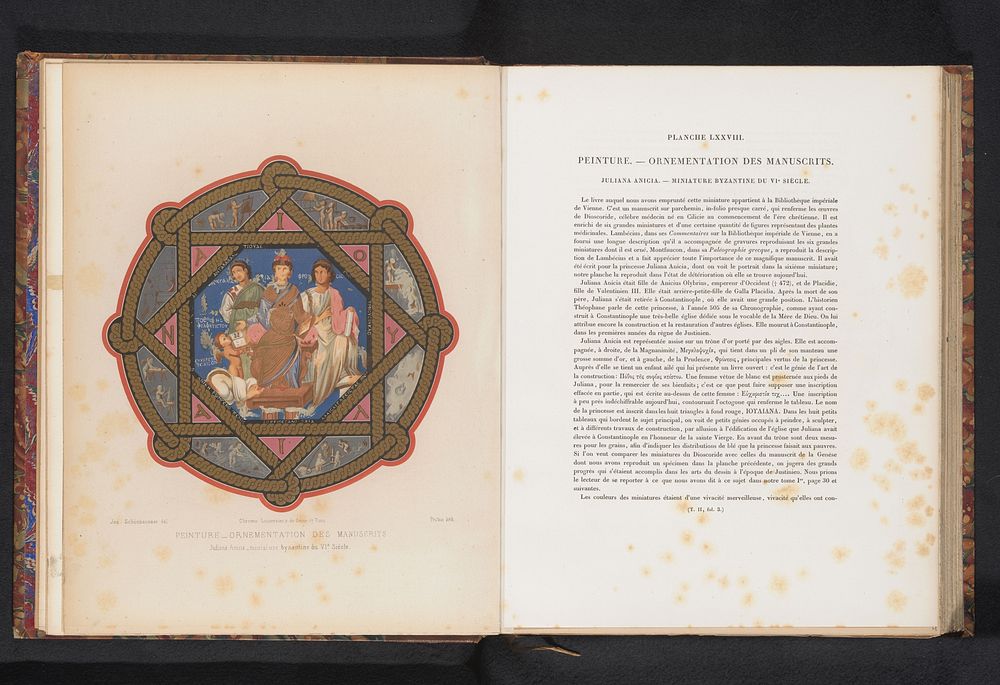 Reproductie van een verluchte pagina met Anicia Juliana door Pralon naar J. Schönbrunner (c. 1859 - in or before 1864) by…