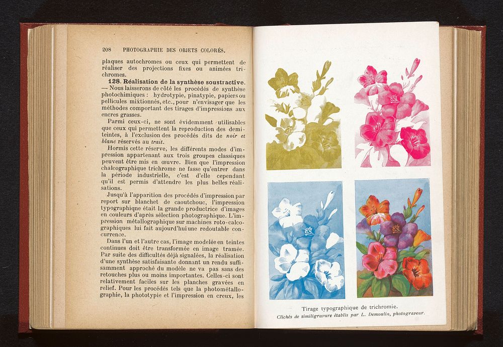 Vier fotoreproducties van een prent van een bloemstuk in verschillende kleuren (c. 1922 - in or before 1932) by L Demoulin…