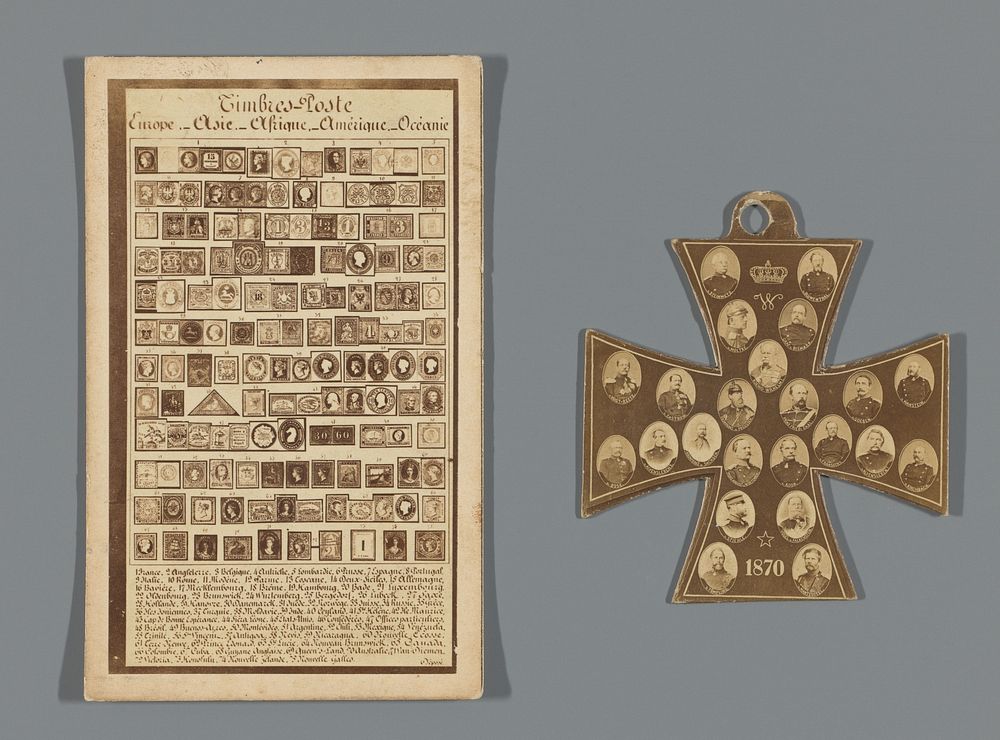 Compositie met postzegels (1855 - 1866) by A Villeneuve