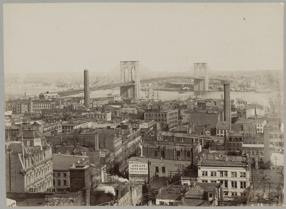 Gezicht op New York en Brooklyn Bridge (in or after 1883 - c. 1900) by anonymous