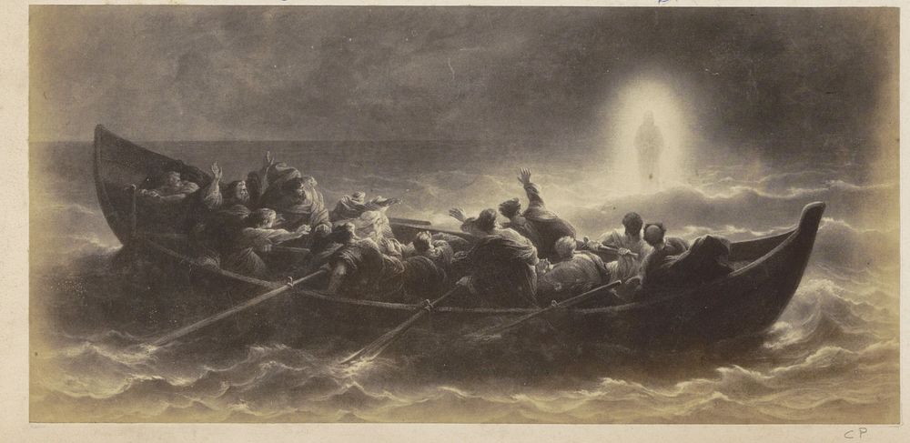 Fotoreproductie van (vermoedelijk) een prent van apostelen die Christus over het water zien lopen (c. 1850 - c. 1870) by…