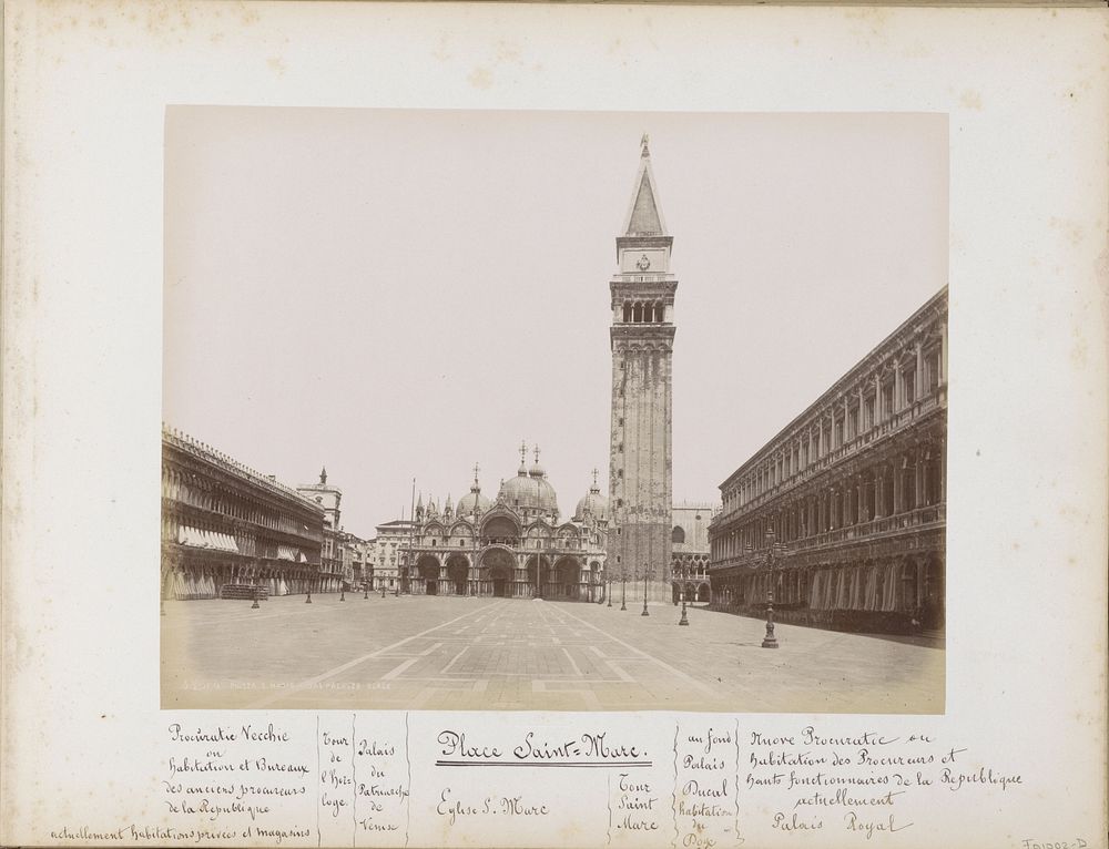 Gezicht op het San Marcoplein, de Campanile, de basiliek van San Marco en het Dogepaleis in Venetië (1860 - 1881) by Carlo…