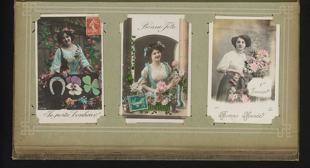 Drie portretten van vrouwen met bloemen (1900 - 1930) by Lotus and Circé
