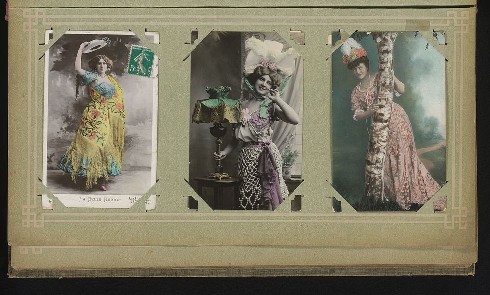 Drie portretten van jonge vrouwen, onder wie de actrice La Belle Kerro (1900 - 1930) by Ch Reutlinger and anonymous
