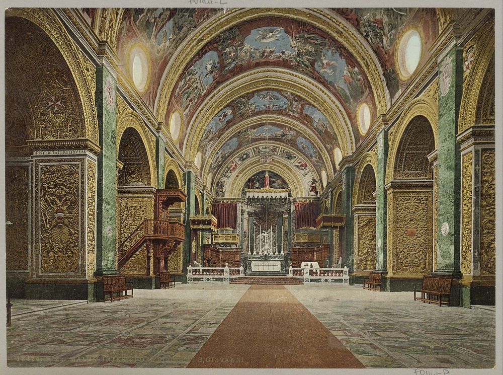 Interieur van de Sint-Janscokathedraal in Valletta (c. 1900 - c. 1910) by anonymous and Photochrom Zürich