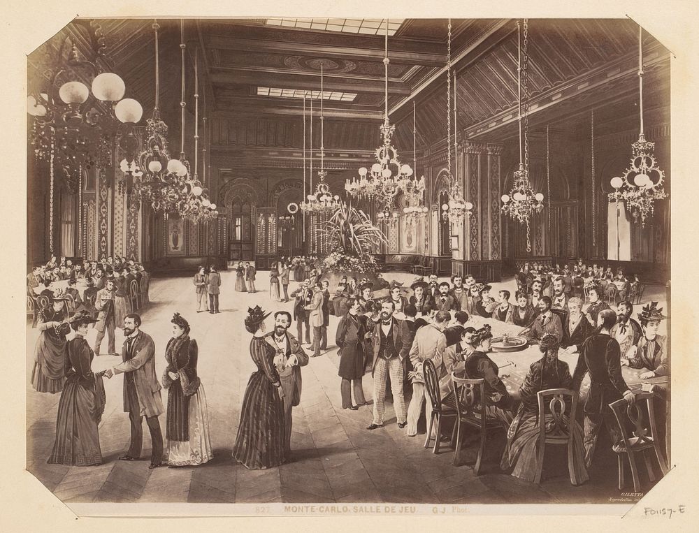 Fotoreproductie van een werk met afbeelding van Salle de jeu te Monte Caro (c. 1885 - in or before 1892) by GJ and anonymous