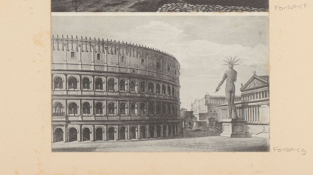 Fotoreproductie van een prent, voorstellende een gezicht op het Colosseum te Rome (c. 1875 - in or before 1907) by…