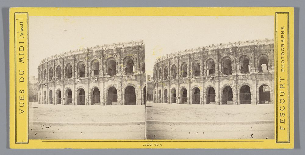 Gezicht op de arena van Nîmes (c. 1860 - c. 1880) by François Félix Fescourt