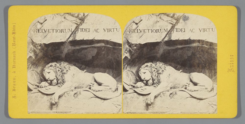 Leeuw van Luzern in een bergwand nabij Luzern, Zwitserland (1879 - 1889) by anonymous, Bertel Thorvaldsen and Adolphe Braun…