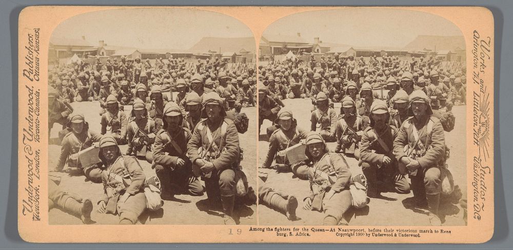 Groepsportret van Britse soldaten in Noupoort voordat zij hun zegetocht naar Rensburg beginnen (1900) by anonymous and…