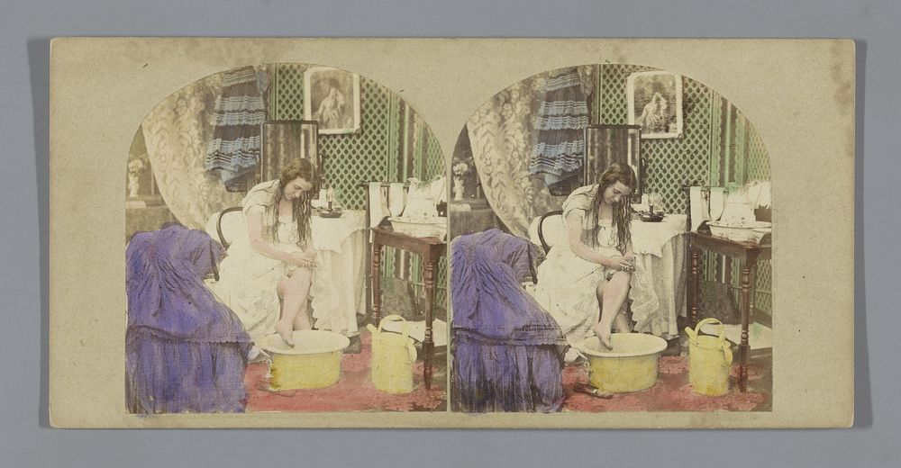 Tafereel met een wassende vrouw (1850 - 1864) by Alfred Silvester