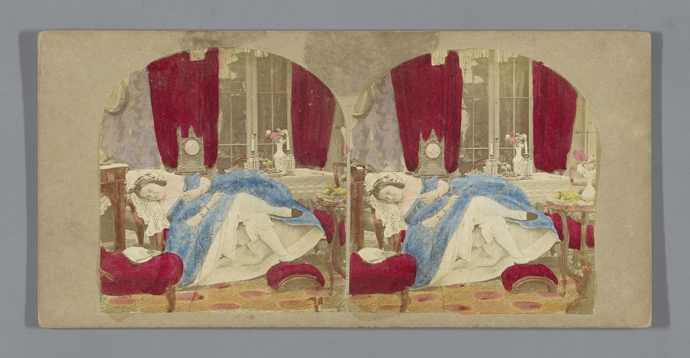 Tafereel met een liggende vrouw op een sofa (1852 - 1858) by anonymous