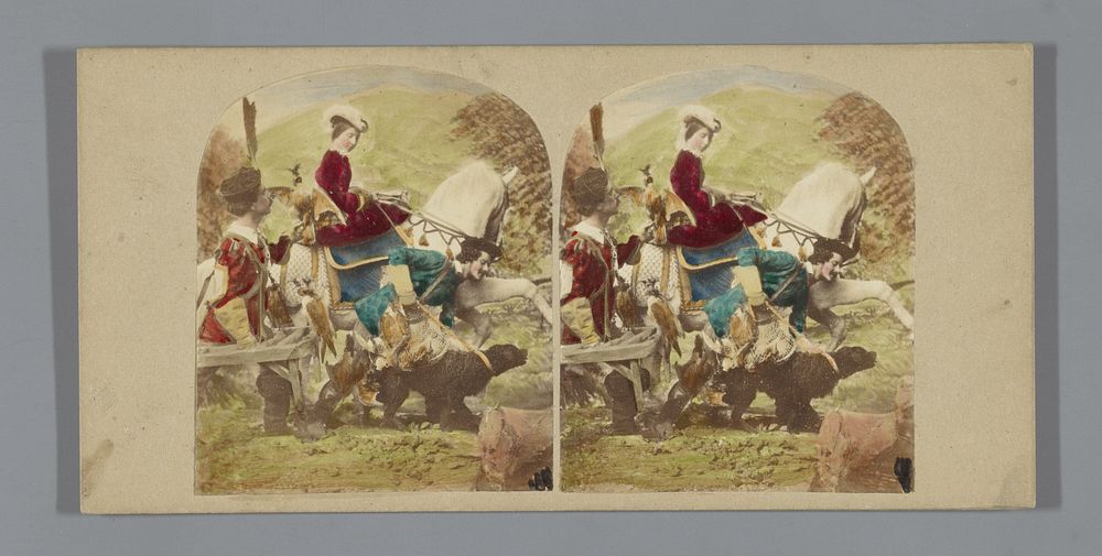 Jachtgezelschap met twee mannen en een vrouw te paard (1856 - 1861) by James Elliott
