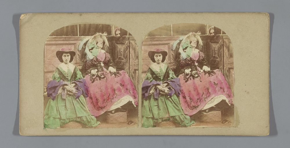 Twee vrouwen worden begluurd door een derde vrouw (1852 - 1863) by anonymous