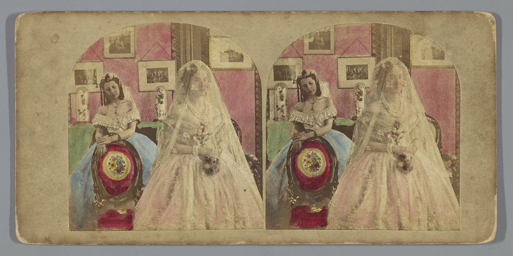Gesluierde bruid en een bruidsmeisje (1852 - 1863) by anonymous