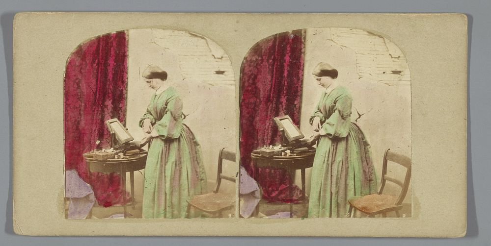 Vrouw bij een toilettafel (1852 - 1863) by anonymous