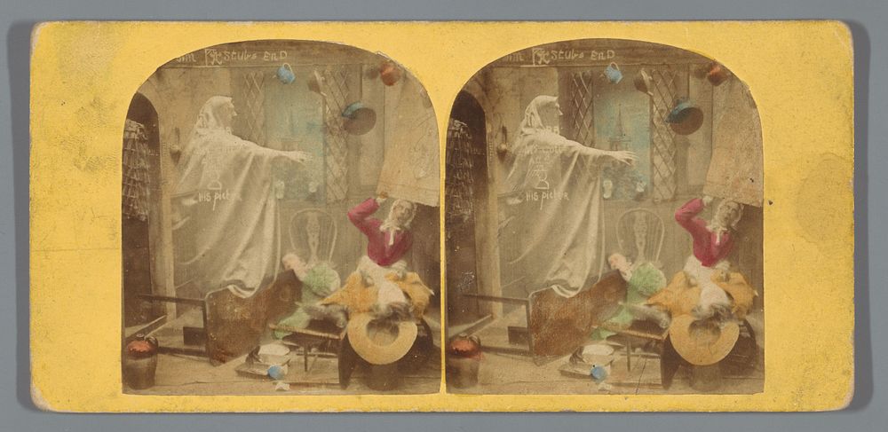 Man en een vrouw worden bezocht door een spook (1852 - 1863) by anonymous