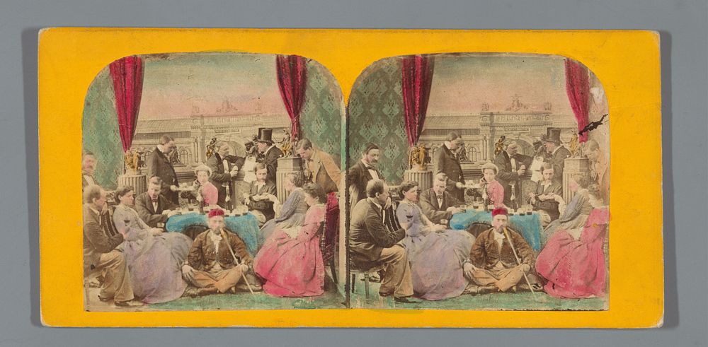 Gezelschap rondom een tafel (1858 - 1870) by anonymous