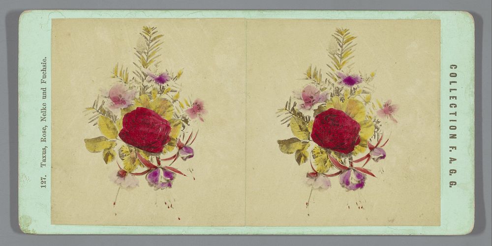 Bloemstilleven met taxus, roos, anjer en fuchsia (c. 1855 - c. 1870) by FAGG and FAGG