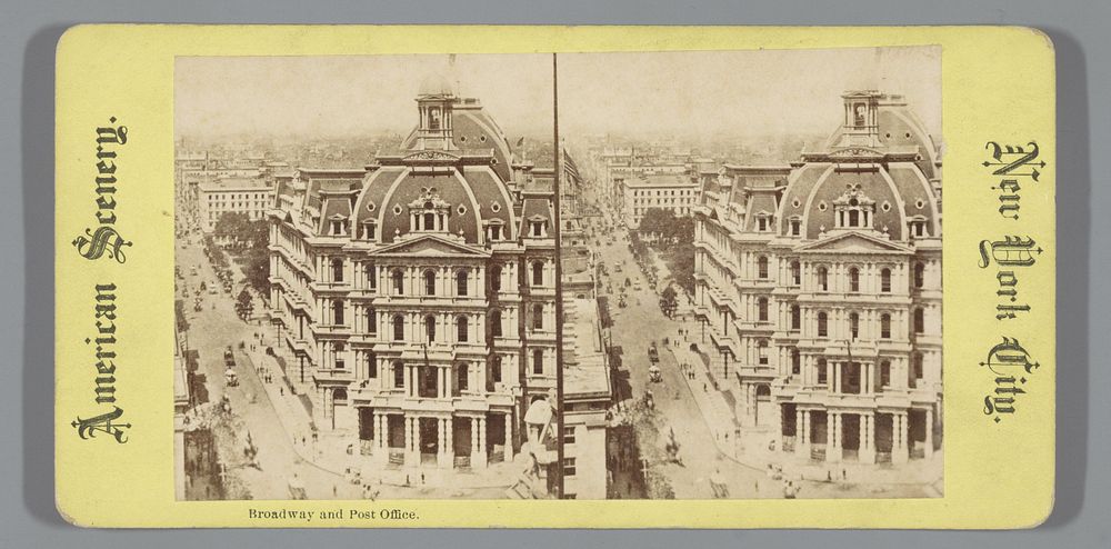 Gezicht op de City Hall Post Office en Broadway (1868 - 1890) by anonymous