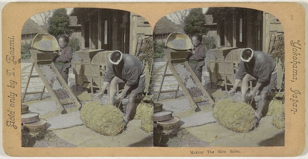 Twee mensen maken rijstbalen, Japan (1900 - 1907) by T Enami and T Enami