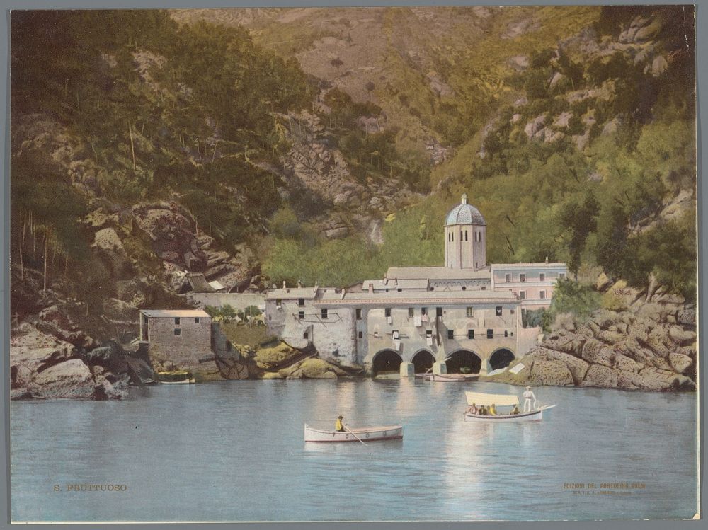 Gezicht op de abdij van San Fruttuoso aan de voet van de Monte Portofino (1880 - 1917) by Armanino Genua, anonymous and…