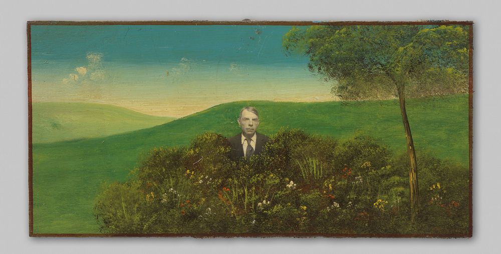 Portret van een onbekende man in een geschilderd landschap (1910 - 1950) by anonymous and anonymous