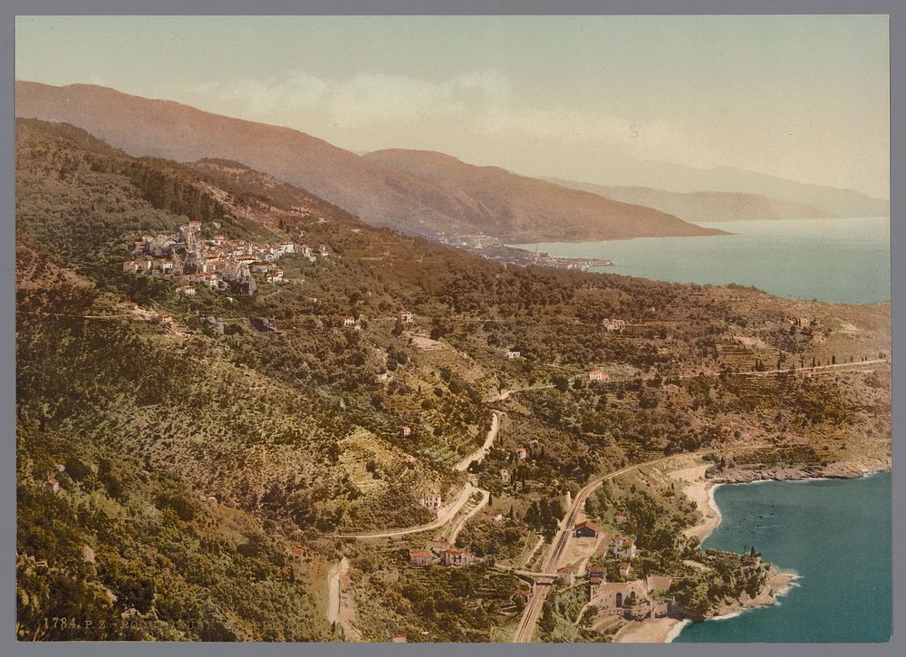Gezicht op Roquebrune-Cap-Martin vanuit La Turbie (1889 - c. 1920) by anonymous, Photochrom Zürich and Photochrom Zürich