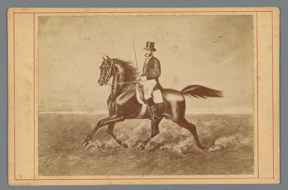 Fotoreproductie van een schilderij van de ruiter G.L. van Lennep te paard (in or after 1877 - c. 1890) by anonymous and…