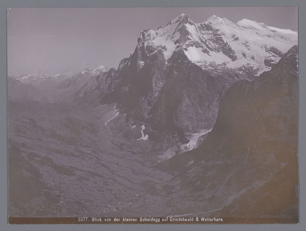 Gezicht op de Grindelwald en de Wetterhorn vanaf de Kleine Scheidegg (1890 - 1930) by anonymous