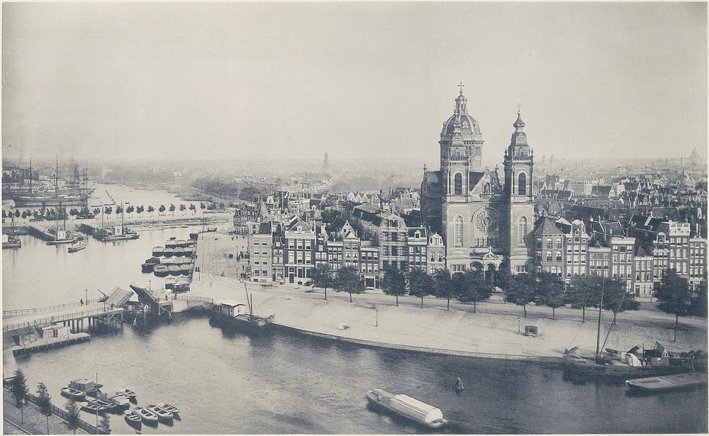 Prins Hendrikkade and St.-Nicolaaskerk, seen from the Central Station (1895 - 1898) by Gerrit Hendricus Heinen, H Kleinmann…