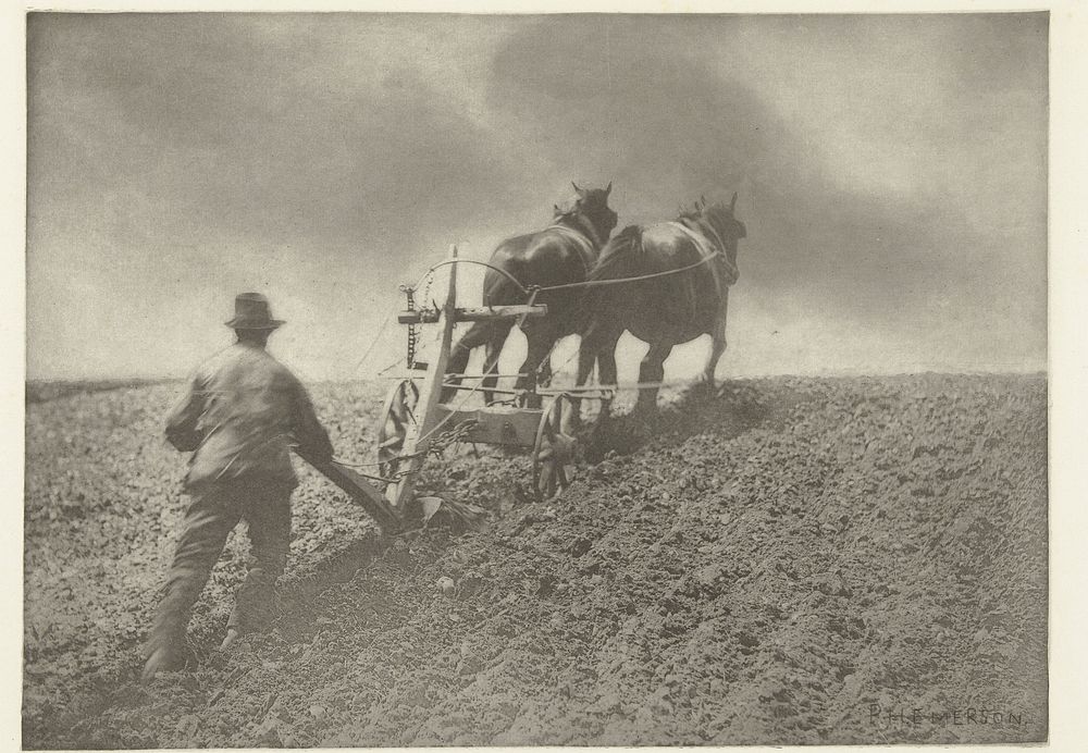 Man achter een paardenploeg in Suffolk (1883 - 1888) by Peter Henry Emerson, anonymous and Marston Searle  and Rivington…