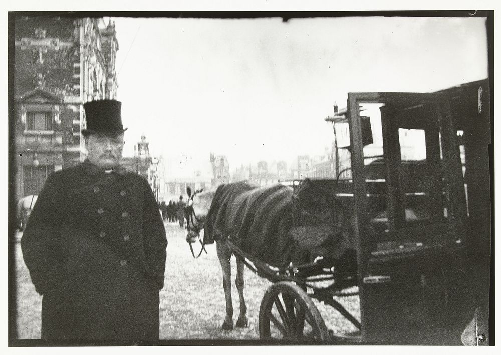 Paarden met rijtuig op het Leidseplein in Amsterdam (c. 1890 - c. 1910) by George Hendrik Breitner and Harm Botman