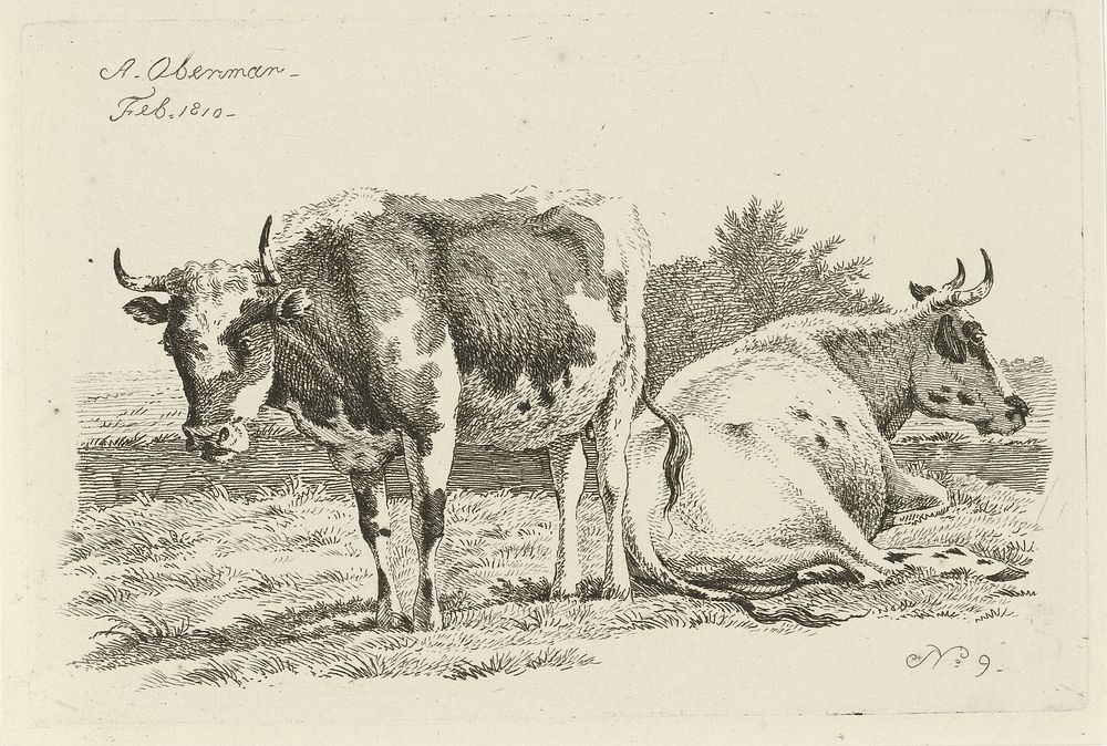 Staande en liggende koe (1810) by Anthony Oberman