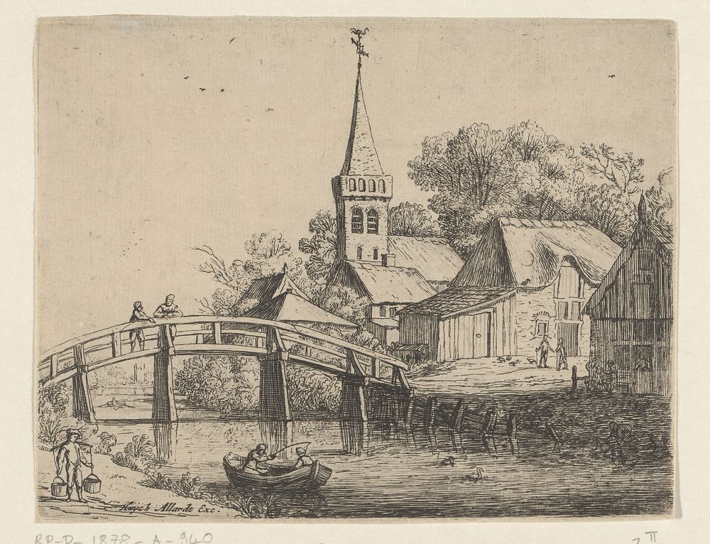 Landschap met houten brug (1640 - 1684) by Jan van de Cappelle, Jan van Goyen, Jan van Goyen and Hugo Allard I