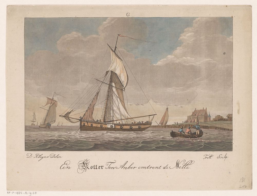 Gezicht op een water met schepen (1766 - 1824) by Johann Heinrich Troll and David Kleyne