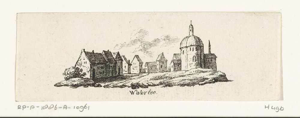 Gezicht op huizen en een kerk (1810 - 1817) by Frédéric Théodore Faber