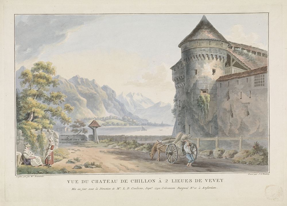Gezicht op het kasteel van Chillon (1792) by Jan Gerard Waldorp, Michel Vincent Brandoin and Louis Bernard Coclers