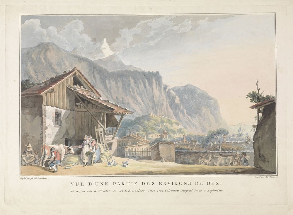 Gezicht op de omgeving van Bex te Zwitserland (1792) by Jan Gerard Waldorp, Michel Vincent Brandoin and Louis Bernard Coclers