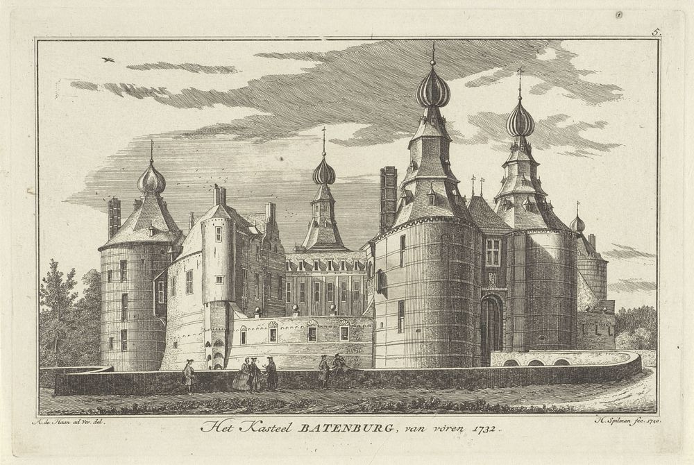 Gezicht op kasteel Batenburg (1740) by Hendrik Spilman and Abraham de Haen II