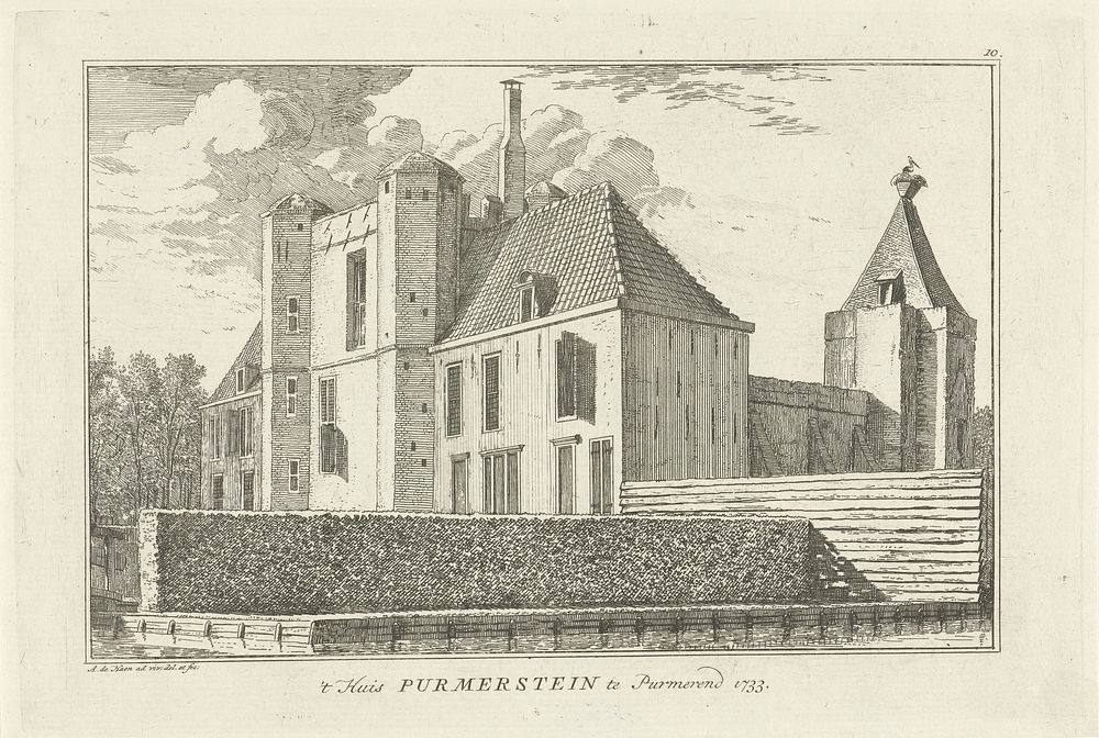 Gezicht op kasteel Purmerstein (1733) by Abraham de Haen II and Abraham de Haen II