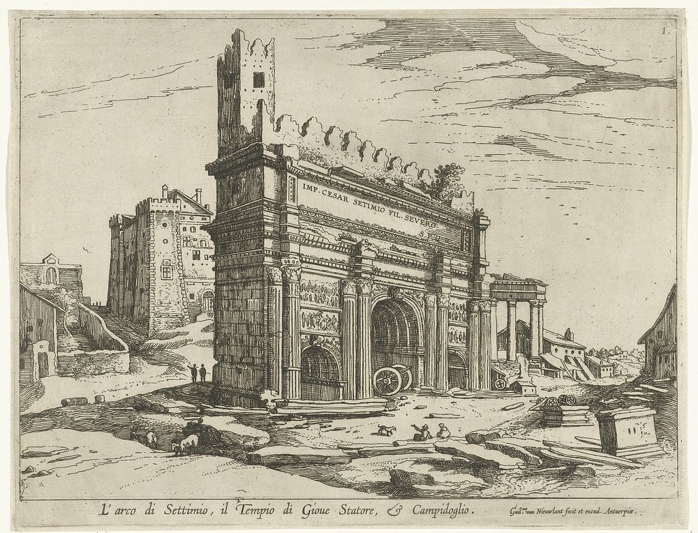 Boog van Septimius Severus en het Capitool (1606 - 1628) by Willem van Nieulandt II and Willem van Nieulandt II
