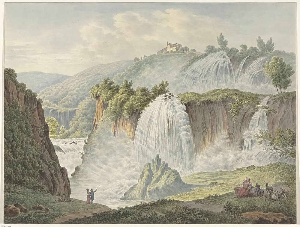 Gezicht op de watervallen van Tivoli (1761 - 1817) by Daniël Dupré and Daniël Dupré