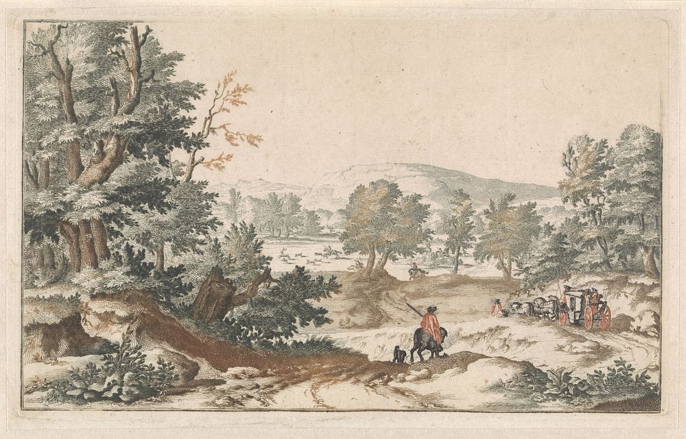Bosrijk landschap met een weg (1671 - 1697) by Willem Swidde