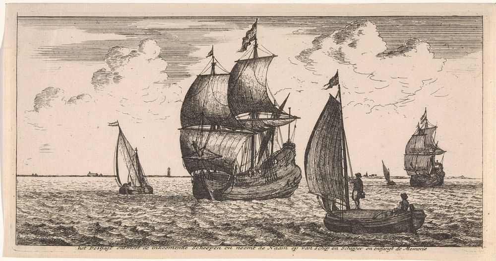 Ontvangst van de post op zee (in or after 1666) by Joost van Geel, Joost van Geel, Jacob Quack, Jan Houwens I and Jacob Quack