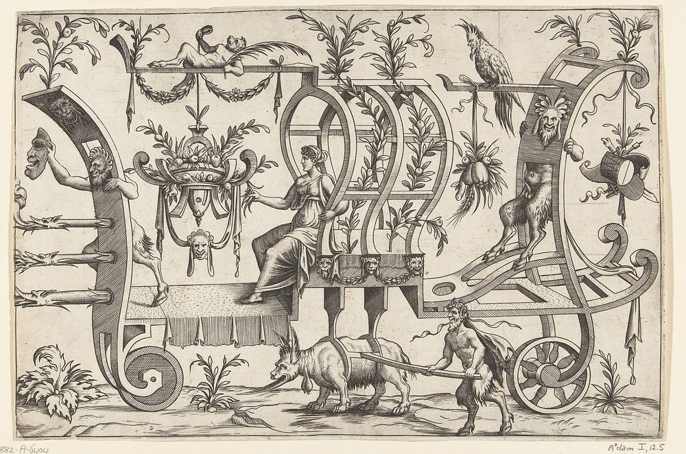 Triomfwagen getrokken door een fantasiebeest met geitesik (1550) by anonymous and Cornelis Bos