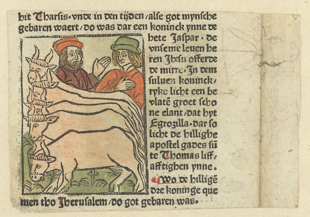 Twee mannen met vijf koeien (1470 - 1490) by anonymous