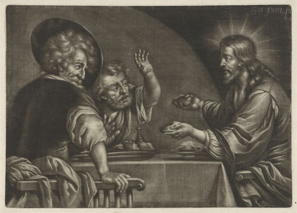 Maaltijd te Emmaüs (1655 - 1700) by Jan van Somer and Bernardo Strozzi