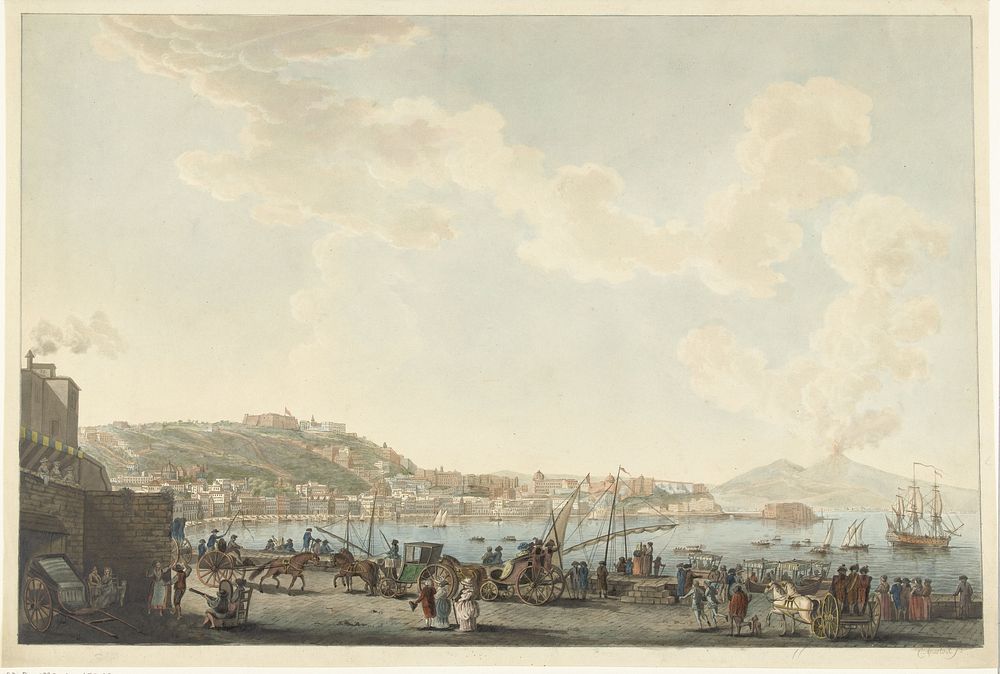 Gezicht op de haven van Napels (1772 - 1800) by Cornelis Apostool and Marco Ricci